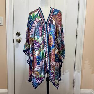 Trina Turk designer Paradise Plume Kimono Swim Cover-Up One Size beach cruise